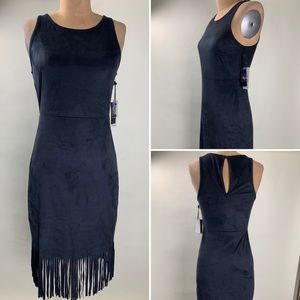 Dex Black Suede feel Fringe Dress